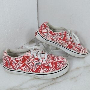 Vans Kids Red White Logo Graphic Low Sneakers Skate Shoes, Sz 3.5